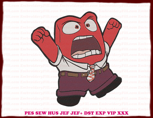 Anger Inside Out Filled Embroidery Design 2 - INSTANT DOWNLOAD ZIP FILE